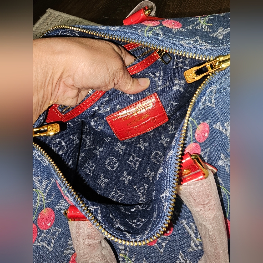 CUTE DENIM BAG Large SPEEDY Denim Cherries LV X TM MURAKAMI - Picture 7 of 17